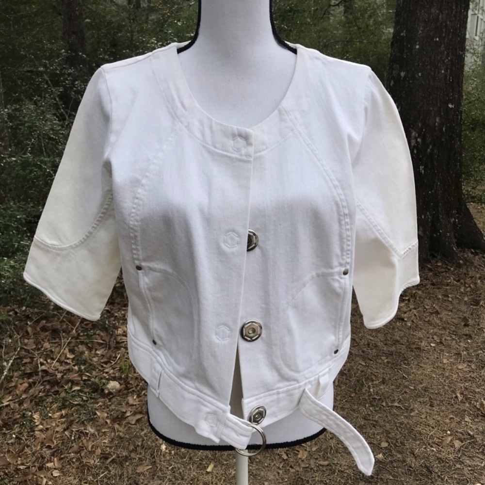 Apostrophe Denim Stretch White Jean Jacket Size 12 - Picture 7 of 9